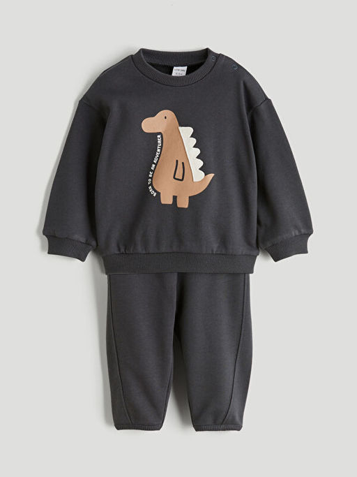 Dinozor Bask?l? Erkek ?ocuk Sweatshirt ve E?ofman Alt?