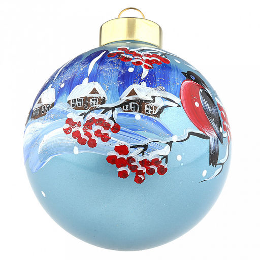 Елочная игрушка шар стеклянная д9,5см, голубой металлик, ручная художественная роспись, подарочная упаковка (Россия) - Домашняя мода фото 5