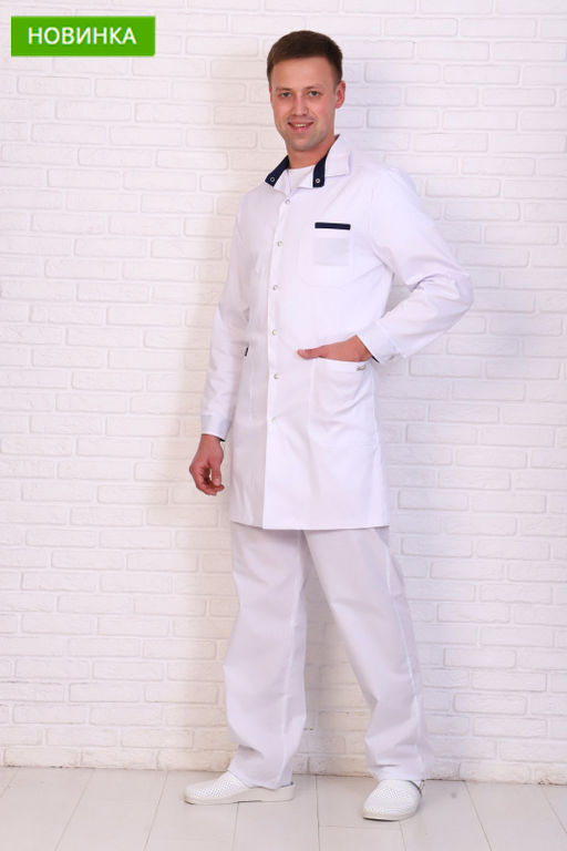 Халат мужской 236 CVC. Цвет: белый и темно-синий - Стильб фото 9