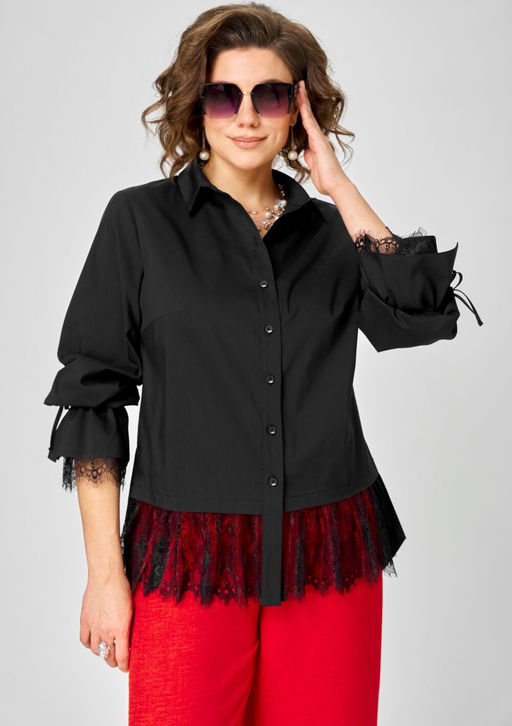 Блуза EVA GRANT 5002 черный с кружевом