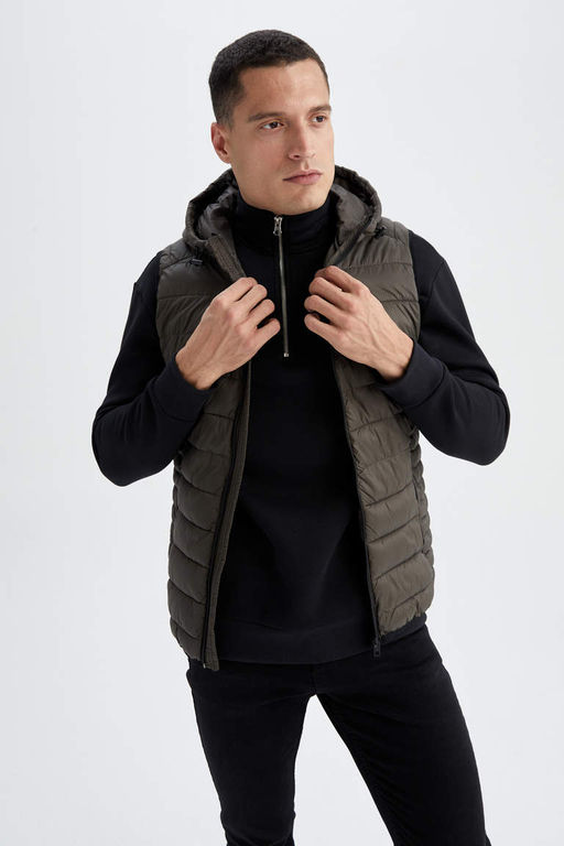 Водоотталкивающий легкий надувной жилет с капюшоном Slim Fit - Defacto фото 4