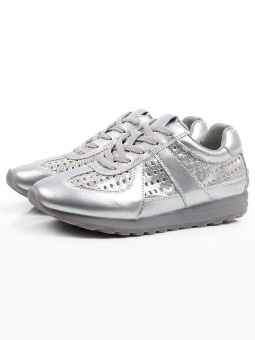 03-A155-11A GREY/SILVER Кроссовки летние женские (натуральная кожа)