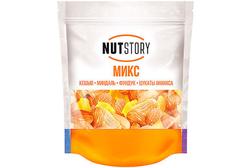 NutStory, микс из кешью, миндаль, фундук, цукаты ананаса, 150 г