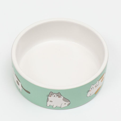 Миска керамическая Котяры 300 мл 12,5 x 4,5 cм, бело-зелёная - Пижон фото 3