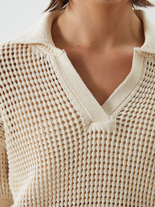 Polo Yaka Ajurlu Kad?n Triko Kazak