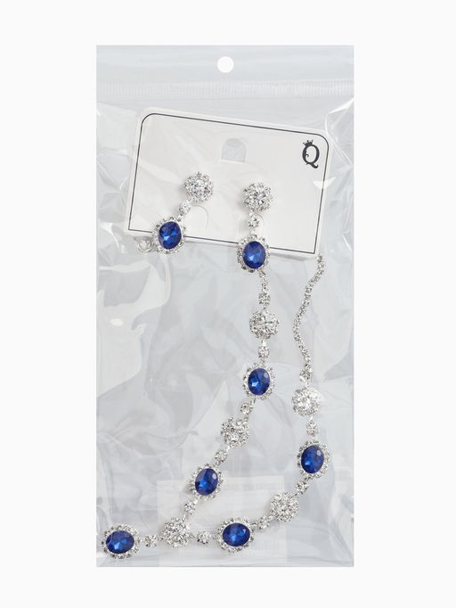 Набор 2 пред-а: серьги, колье "Вечерний шик" овал, цвет бело-ярко-синий в серебре