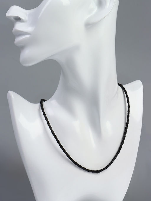 Цена за 10 шт. Шнурок кожаный d=3 мм, 45 см, чёрный в золоте, косичка