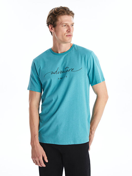 Bisiklet Yaka K?sa Kollu Bask?l? Penye Erkek Ti??rt