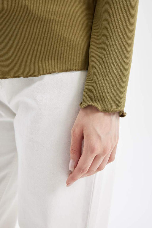 Туника на бретельках с длинными рукавами и полуводолазкой в рубчик - Defacto фото 6