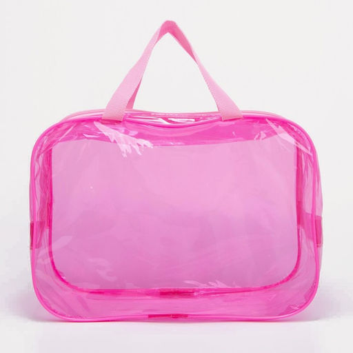 Косметичка-сумка на молнии для бассейна, большая, с ручками, прозрачная/розовый - Simaland фото 3