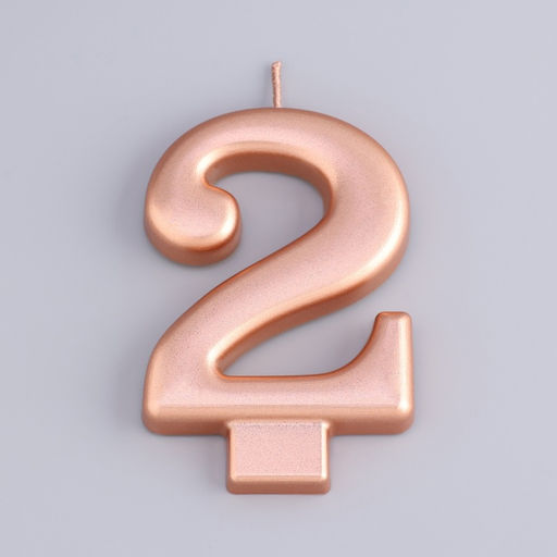 Цена за 3 шт. Свеча для торта «Европейская ГИГАНТ», цифра 2, 7 см, розовое золото