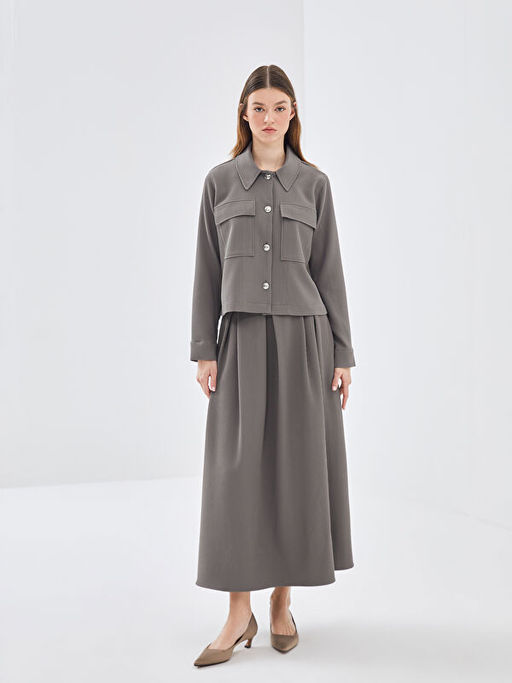 G?mlek Yaka Dokulu Kad?n Ceket