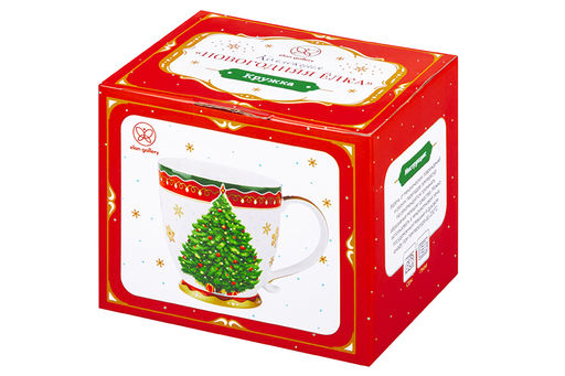 Кружка 500 мл 13,5*10*10,5 см на ножке Новогодняя елка красный узор NEW BONE CHINA - Elan gallery фото 9