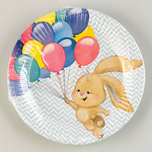 Цена за 10 шт. Тарелка одноразовая бумажная Зайка с шарами 18 см - Страна карнавалия фото 4