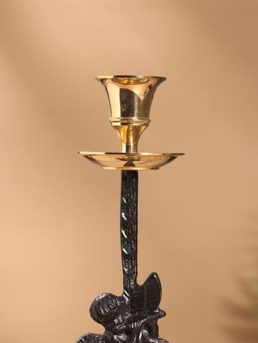 Подсвечник на 1 свечу Купидон, латунь, чёрный с золотом, 8.5?8.5?23.5 см