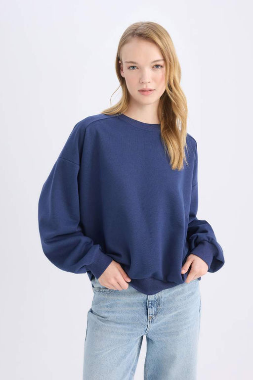 Толстовка из плотной ткани Cool Oversize с широким кроем и круглым вырезом - Defacto фото 2