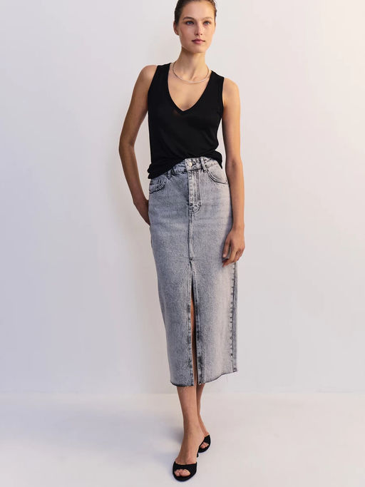 Джинсовая юбка миди с разрезом спереди ZR2605092350-107 / Zarina  фото 5