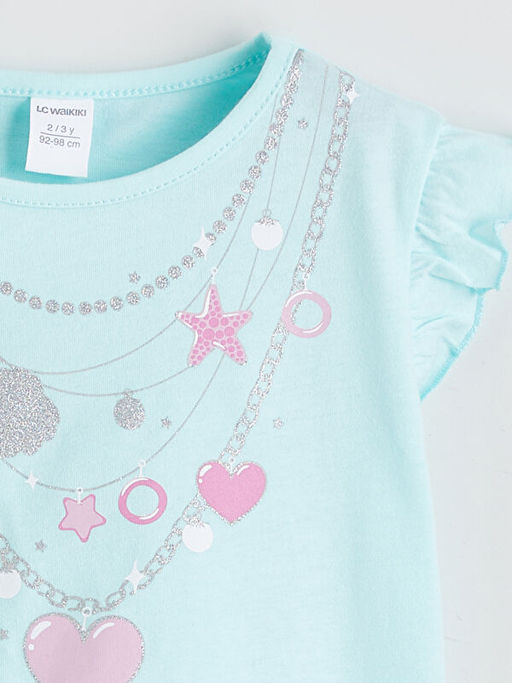 Bisiklet Yaka Bask?l? K?z ?ocuk Ti??rt ve ?ort