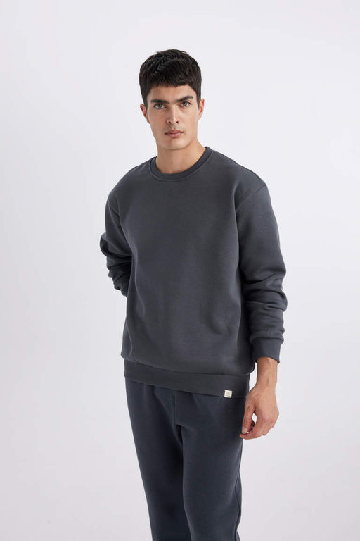 Базовый свитшот Oversize с круглым вырезом - Defacto фото 4