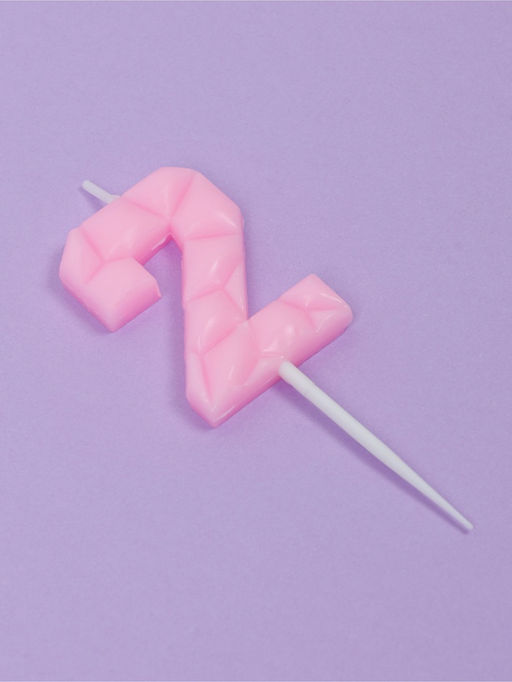 Цена за 3 шт. Свеча для торта «Цифра 2», светло-розовая