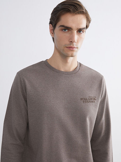 Bisiklet Yaka Bask?l? Erkek Sweatshirt