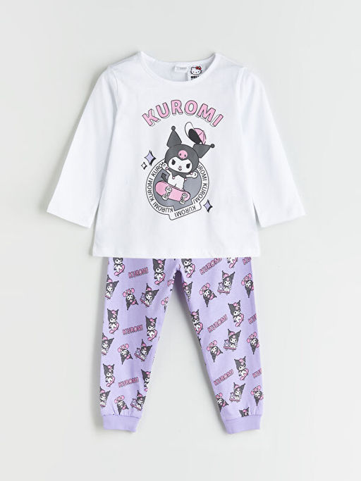 Bisiklet Yaka Kuromi Bask?l? K?z ?ocuk Pijama Tak?m?
