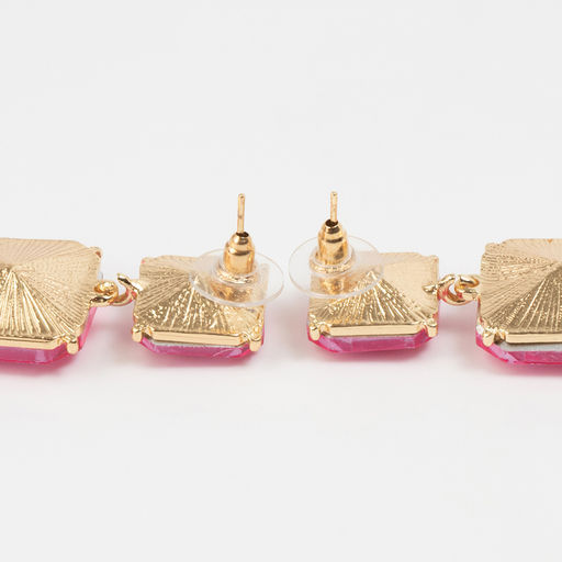 Серьги со стразами Иллюзион полутона квадраты, розовые в золоте