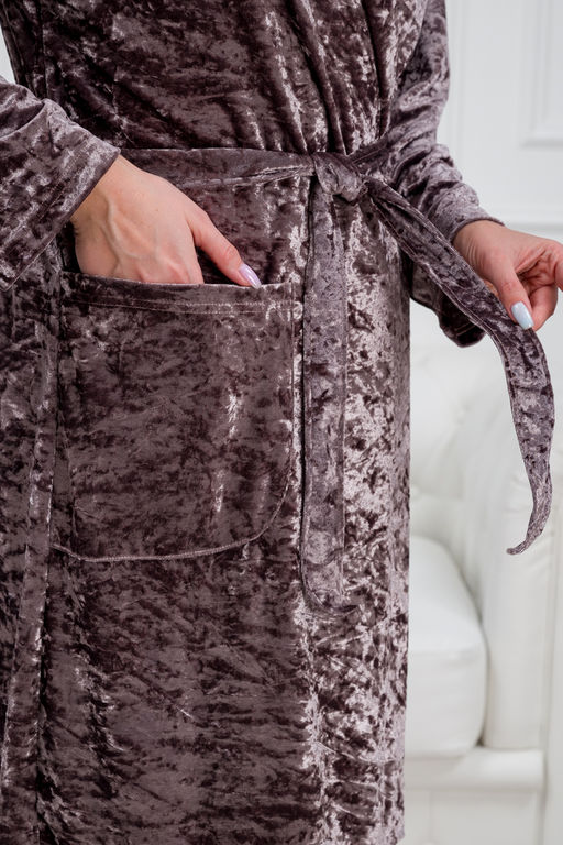 Халат женский из велюр мрамор Нежность пурпурно-серый