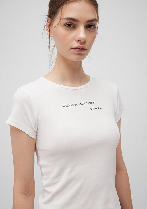 S?rt Bask?l? Beyaz Tisort - Mavi фото 5