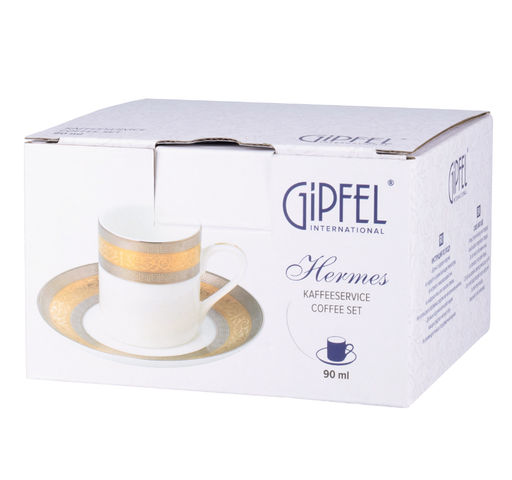 41480 GIPFEL Кофейная пара HERMES (чашка 90 мл, блюдце 13 см). Материал: костяной фарфор. Цвет: белый с золотым.  фото 6