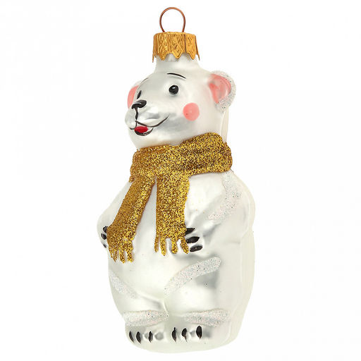 Елочная игрушка фигурка стеклянная Мишутка в шарфе h9см, золотой, ручная художественная роспись, подарочная упаковка (Россия) - Домашняя мода фото 3