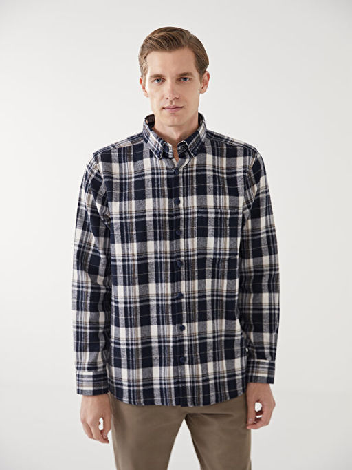 Regular Fit Uzun Kollu Ekose Gabardin Erkek G?mlek