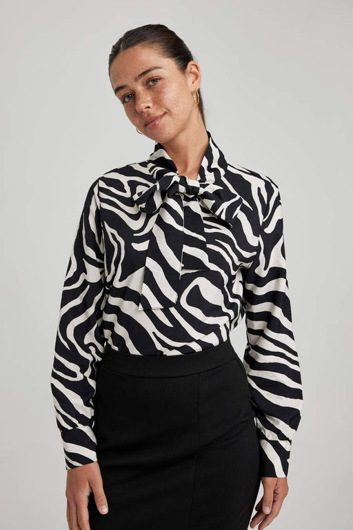 Блузка стандартного кроя с длинными рукавами и бантом - Defacto фото 5