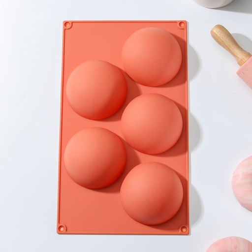 Форма для выпечки Доляна «Полусфера», силикон, 29.5×17 см, 5 ячеек, d=8 см, МИКС