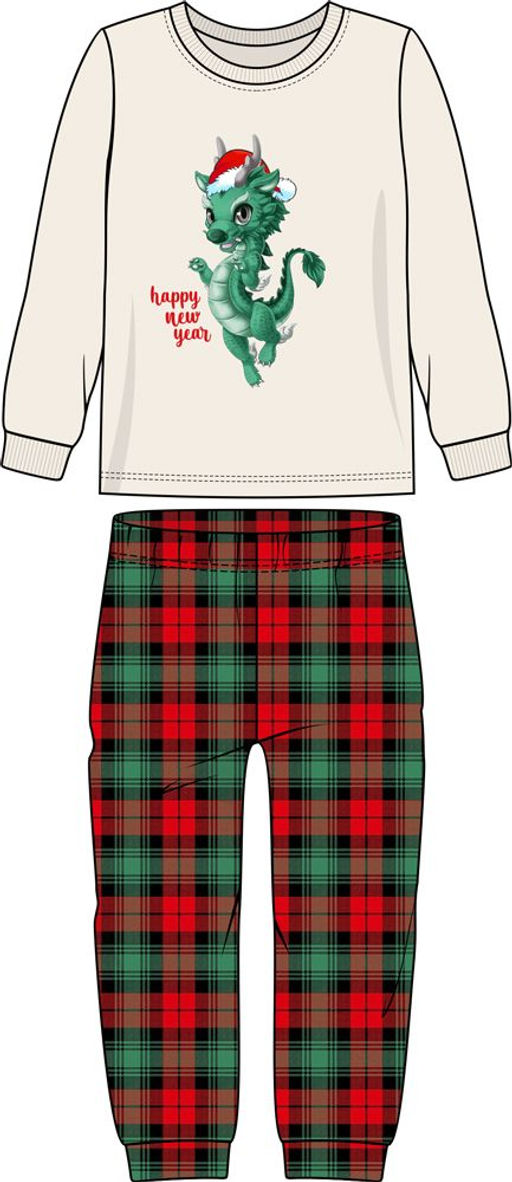 Пижама детская (джемпер+брюки) 9135 молочный/зеленая клетка 650 Be Friends  фото 5