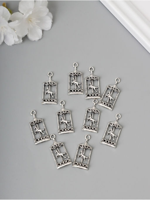 Цена за 2 шт. Декор-подвеска для творчества металл Карусель с лошадкой, серебро, набор 10 шт., 3.3?1.5?0.4 см