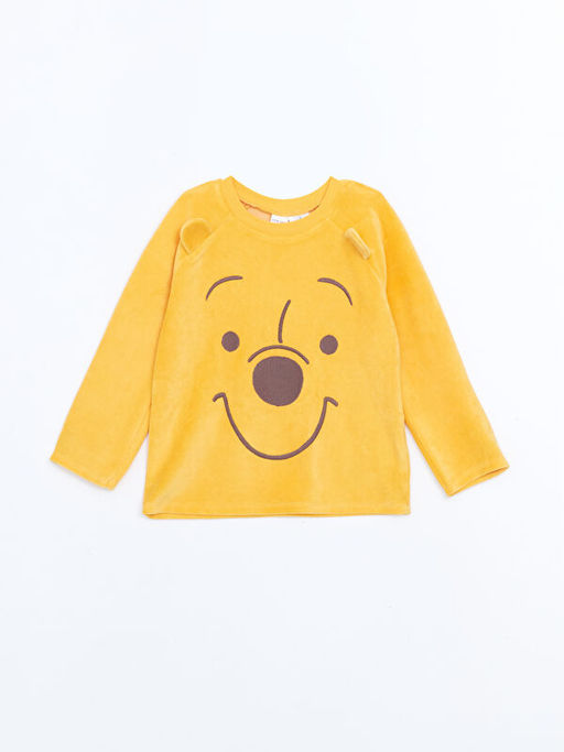 Kadife Winnie the Pooh Bask?l? Erkek Bebek Pijama Tak?m?
