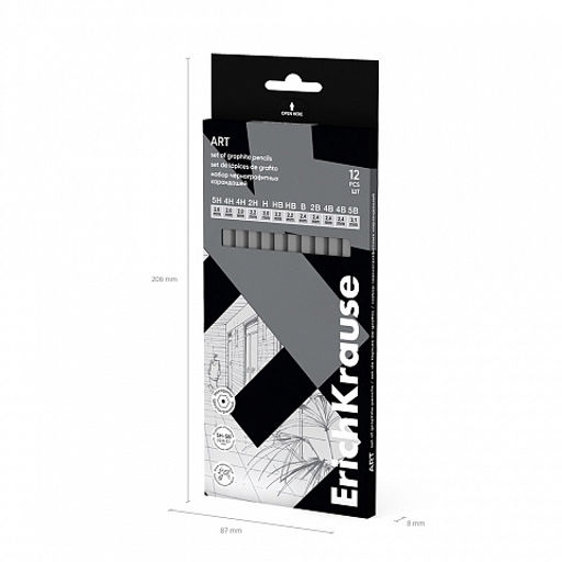 Цена за 12 шт. Набор из 12 чернографитных карандашей ErichKrause Art, шестигранных, 5H, 4H, 4H, 2H, H, HB, HB, B, 2B, 4B, 4B, 5B (в коробке)