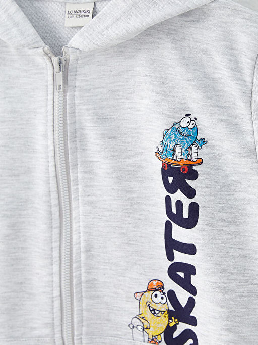 Kap??onlu Bask?l? Erkek ?ocuk Fermuarl? Yelek - Waikiki фото 2