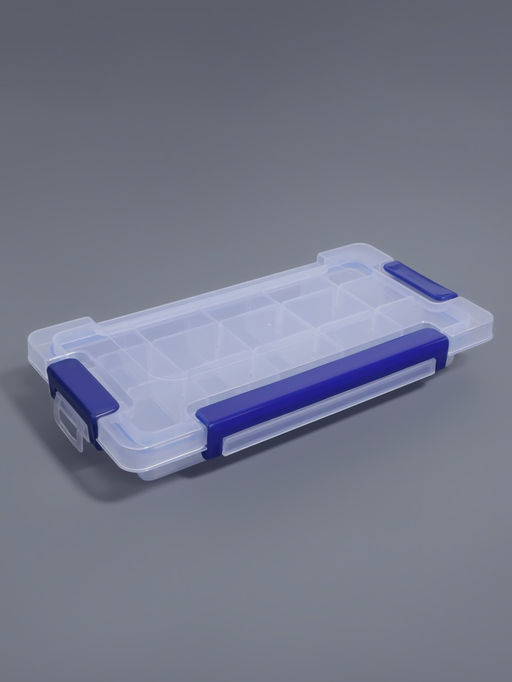 Цена за 3 шт. Органайзер для хранения мелочей, с подвесом, 15 ячеек, 23×12×3.5 см, прозрачный, синий