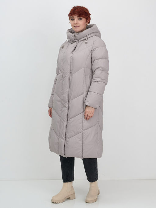 Пальто зимнее утепленное с капюшоном женское серого цвета 7628Sr - Mtforce фото 11