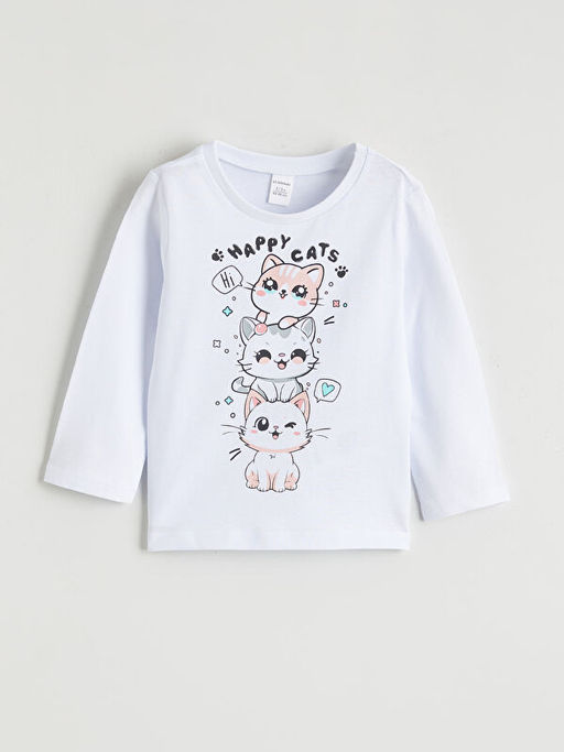 Kedi Bask?l? K?z ?ocuk Pijama Tak?m?