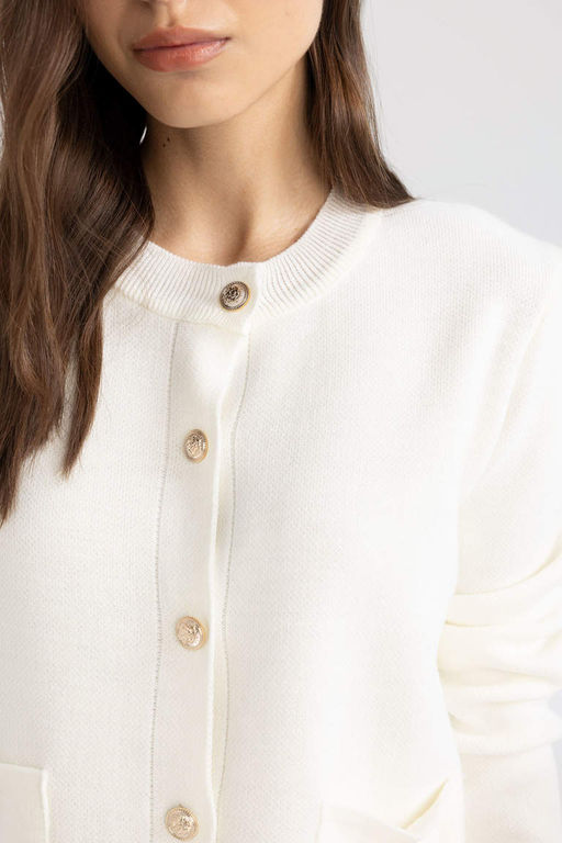 Приталенный кардиган с круглым вырезом - Defacto фото 5