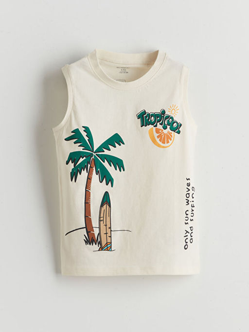 Bisiklet Yaka Bask?l? Erkek ?ocuk Atlet 2li