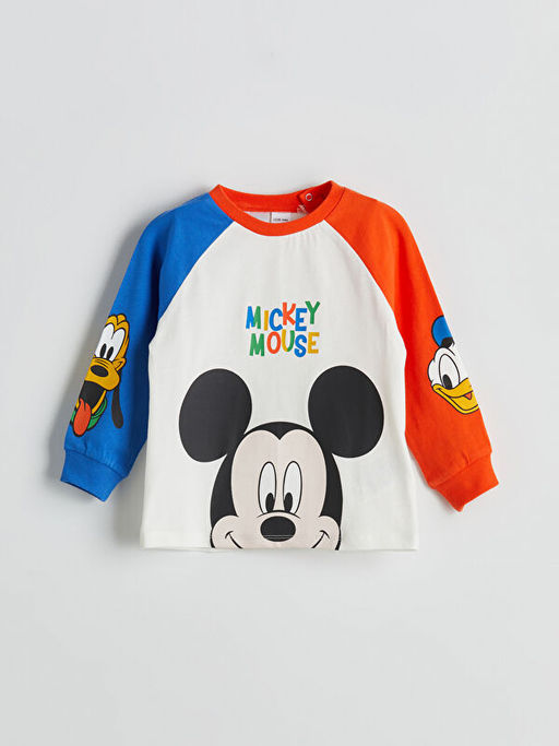 Bisiklet Yaka Mickey Mouse Bask?l? Erkek Bebek Pijama Tak?m?