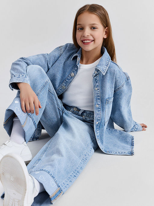 Джинсы для девочек широкие голубые - Mark formelle фото 8