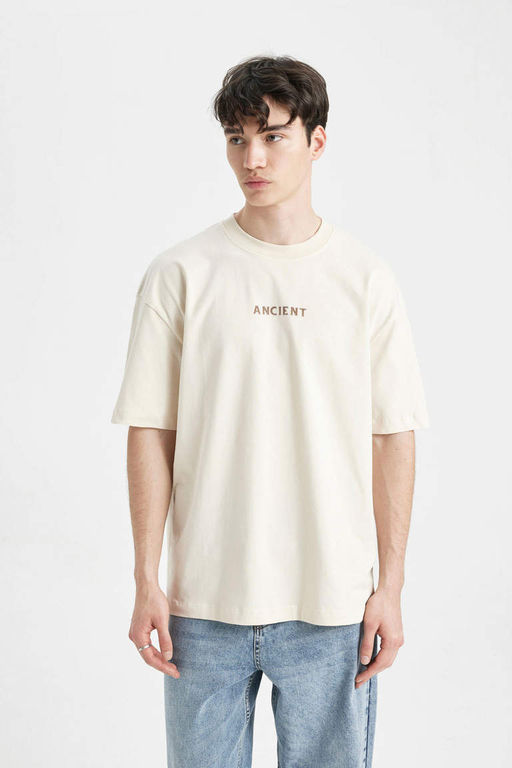 Футболка Oversize с круглым вырезом и короткими рукавами с принтом на спине - Defacto фото 4