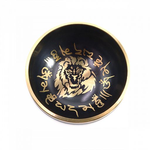 Чаша поющая с золотыми символами Лев 5 металлов от 600гр до 800гр h-7см d-12см черные и коричневые
