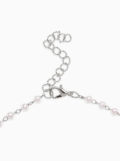 Колье с жемчугом Олимпия, белое в серебре, 32 см