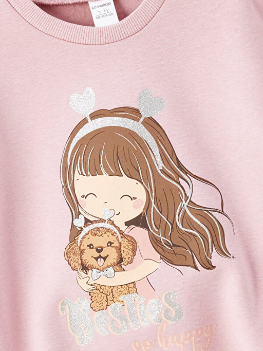 Bisiklet Yaka Uzun Kollu Bask?l? K?z ?ocuk Sweatshirt 2li